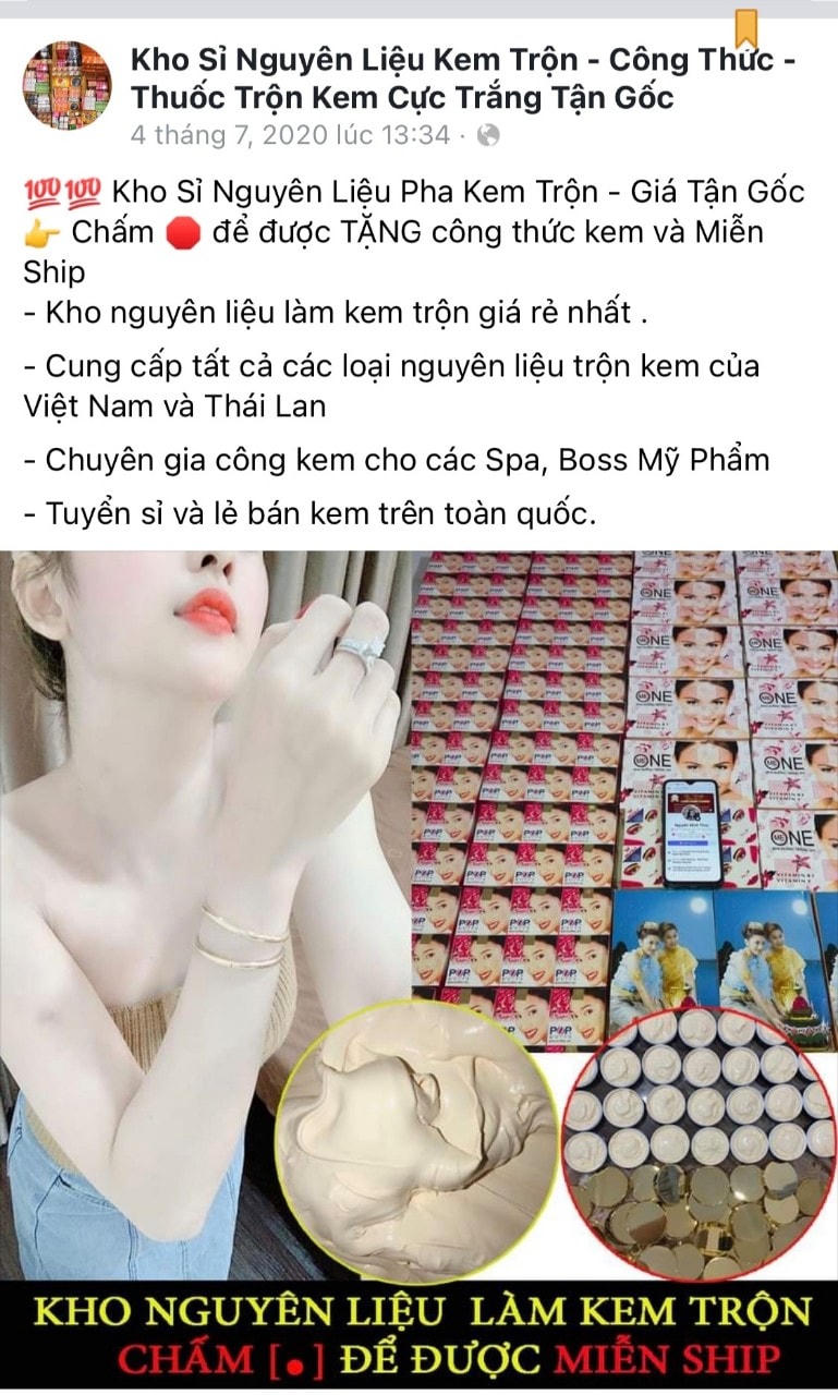 Quảng cáo gia công mỹ phẩm tràn lan trên mạng xã hội.