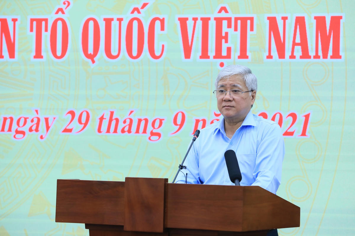 Chủ tịch UBTƯ MTTQ Việt Nam Đỗ Văn Chiến phát biểu tại Hội nghị. Ảnh: Quang Vinh.