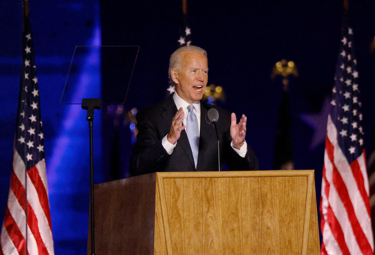 Ông Joe Biden tuyên bố chiến thắng tại Delaware vào tối 7/11 sau cuộc chạy đua gay cấn với đối thủ Donald Trump. (Ảnh: Reuters).