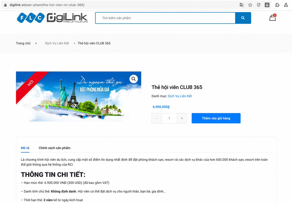 Thẻ hội viên Club 365 được giao dịch trên sàn DigiLink với giá chỉ 6.900.000 đồng.