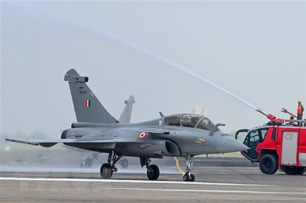 Máy bay Rafale của Pháp tại lễ bàn giao cho Không quân Ấn Độ ở Căn cứ Không quân Ambala ngày 10/9/2020. (Nguồn: AFP/TTXVN).