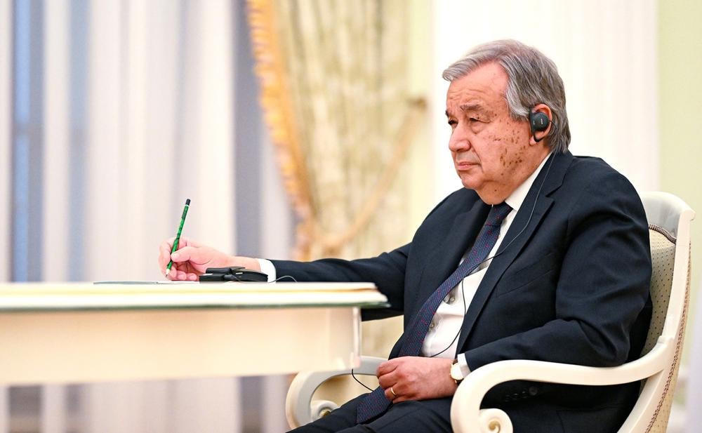 Tổng thư ký Liên Hợp Quốc Antonio Guterres tại cuộc gặp. Ảnh: AP.