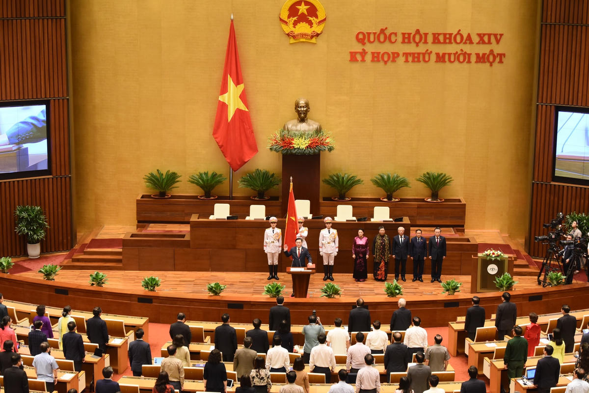 Quang cảnh Lễ tuyên thệ nhậm chức của tân Chủ tịch Quốc hội Vương Đình Huệ.