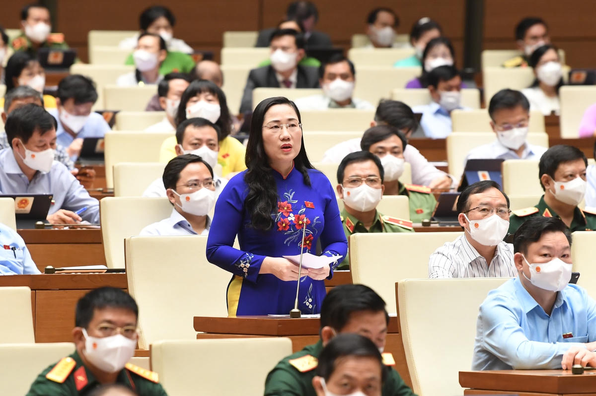 ĐBQH Nguyễn Thị Thủy phát biểu tại Hội trường Ảnh: Quang Vinh.  
