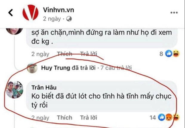 Bình luận của T.V.H trên Fanpage Vinhvn.vn.