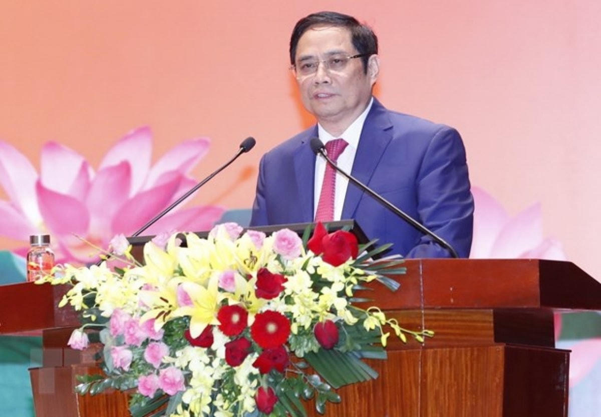 Ông Phạm Minh Chính, Ủy viên Bộ Chính trị, Bí thư Trung ương Đảng, Trưởng Ban Tổ chức Trung ương phát biểu. Ảnh: TTXVN.