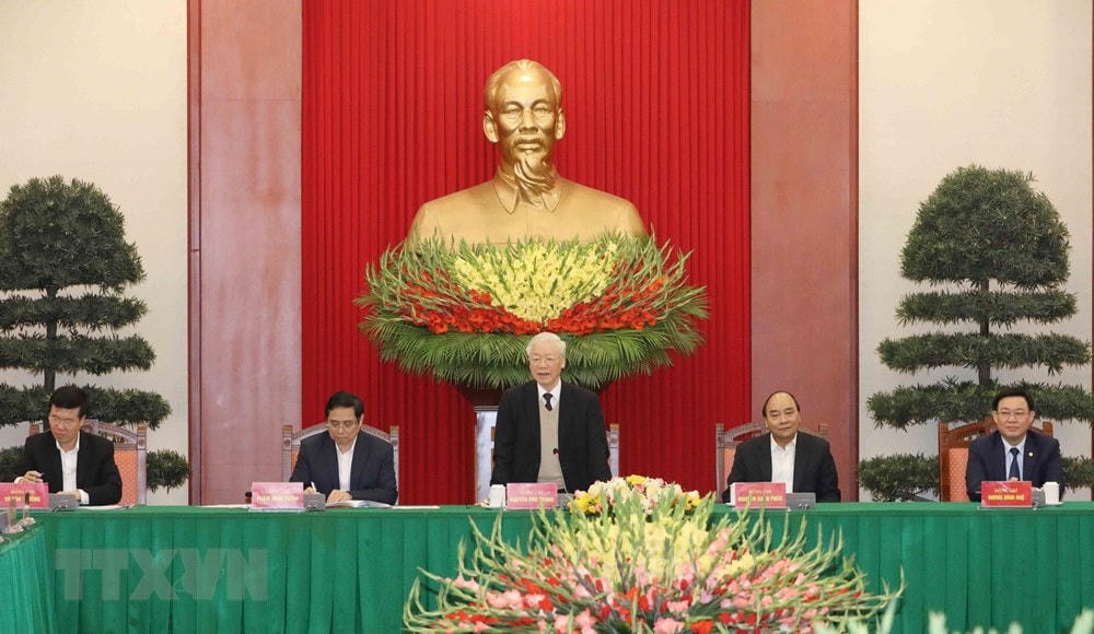 Tổng Bí thư, Chủ tịch nước Nguyễn Phú Trọng phát biểu tại buổi gặp mặt. Ảnh: Trí Dũng/TTXVN.