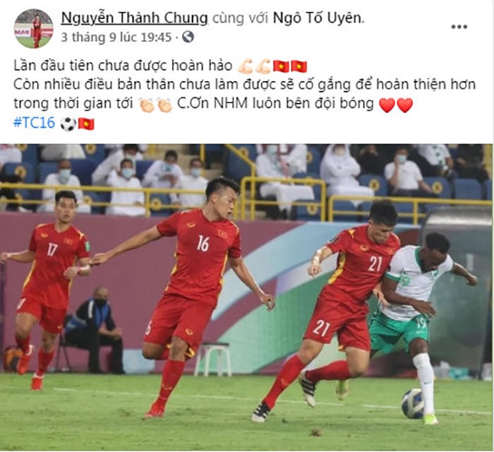 Trung vệ Thành Chung rút kinh nghiệm trong trận chiến lớn.