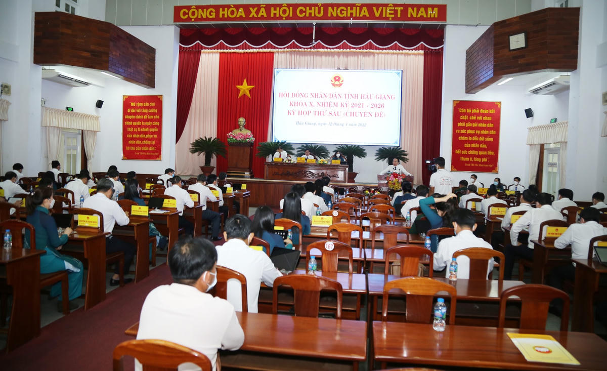 Quang cảnh kỳ họp thứ Sáu, HĐND tỉnh Hậu Giang khóa X, nhiệm kỳ 2021 - 2026.