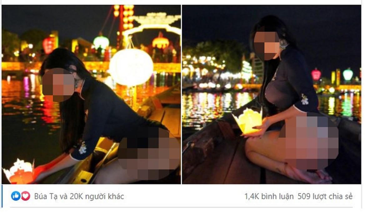 Hình ảnh nữ du khách mặc phản cảm trên sông Hoài. (Ảnh MXH).
