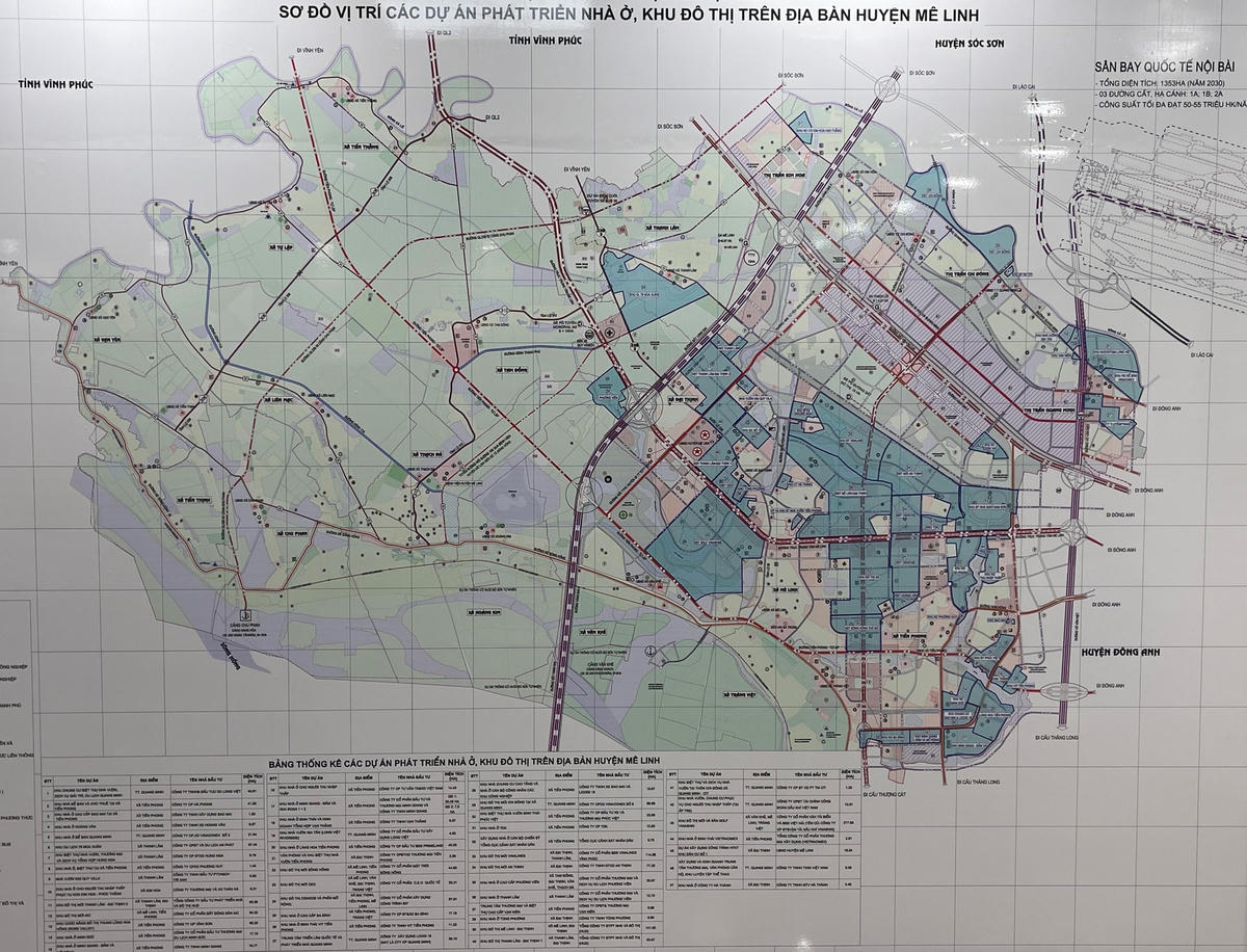 Sơ đồ các vị trí dự án nhà ở tại huyện Mê Linh