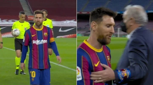 Messi chia sẻ với ông Carles Naval rằng đã bị trọng tài "dọa" phạt thẻ trong hiệp 2.  
