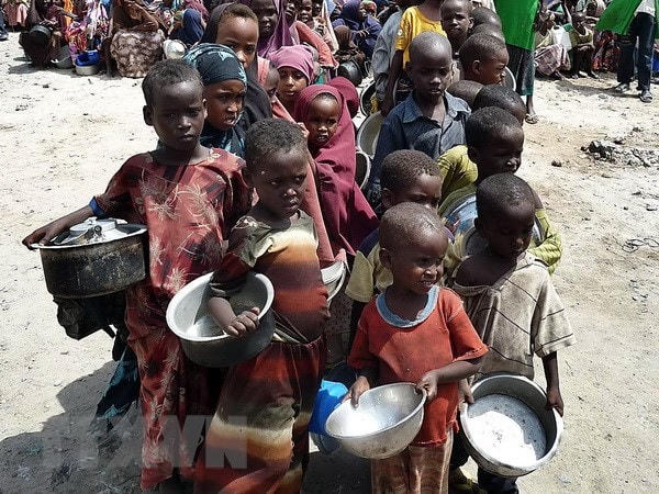 Trẻ em Somalia nhận lương thực cứu trợ tại Mogadishu Nguồn: AFP.  
