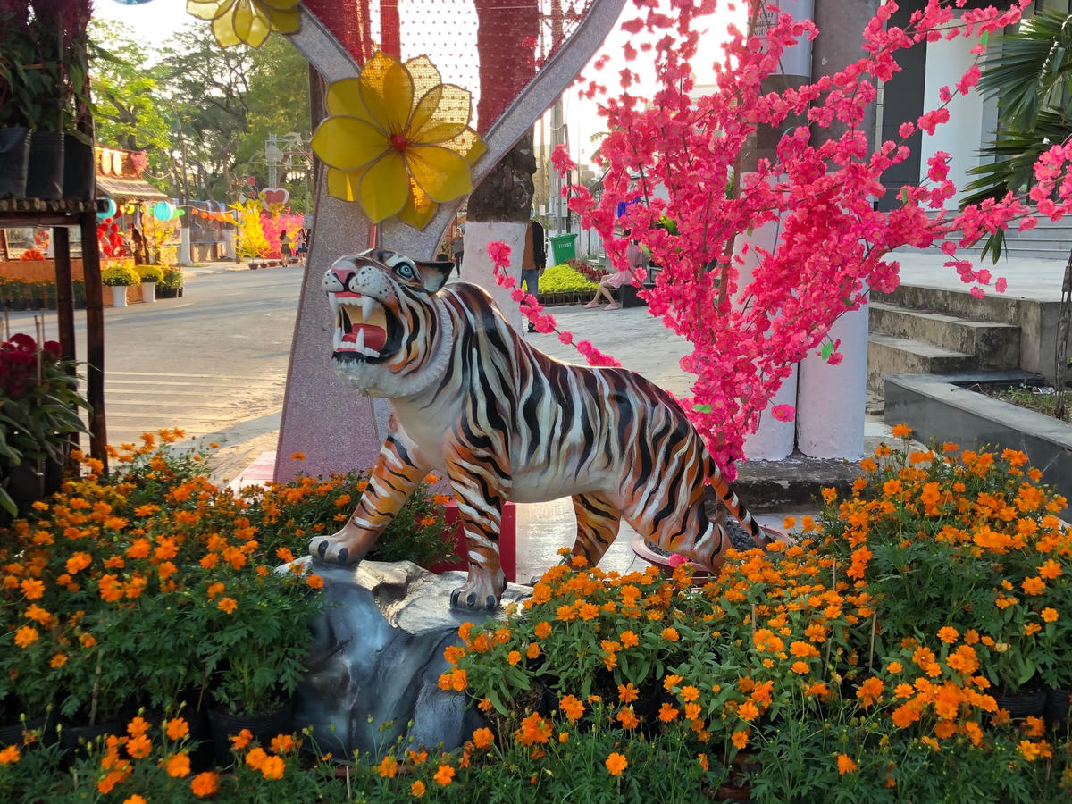 Linh vật ông Ba mươi trong không gian đường hoa xuân.