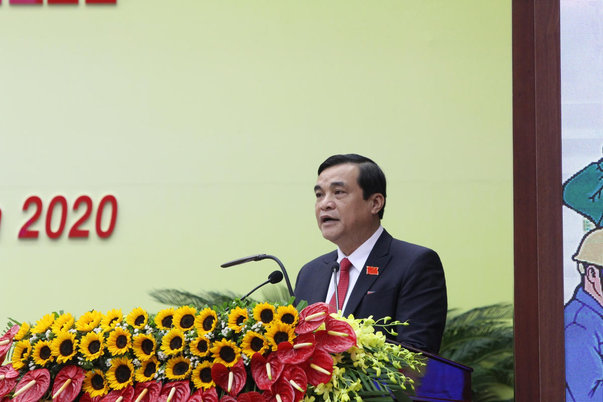Ông Phan Việt Cường, Ủy viên Trung ương Đảng, Bí thư Tỉnh ủy phát biểu tại Đại hội.