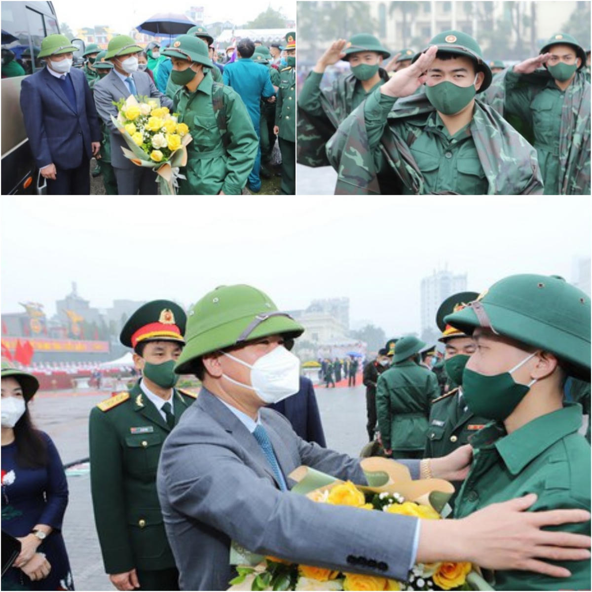  Bí thư Tỉnh ủy Thanh Hoá Đỗ Trọng Hưng tặng hoa, tặng quà động viên các chiến sĩ mới yên tâm lên đường nhập ngũ.