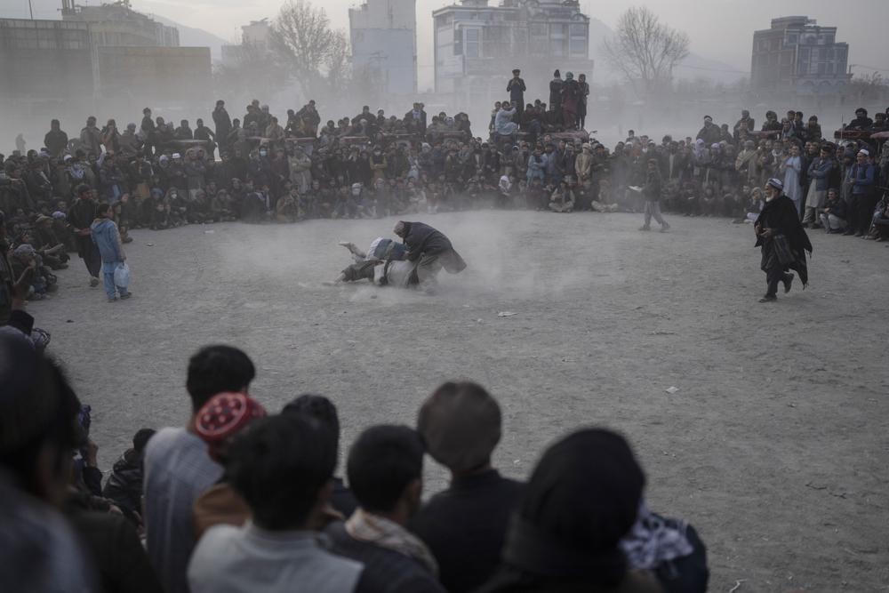Những trận đấu vật gay cấn tại công viên Chaman-e-Huzori ở thủ đô Kabul, Afghanistan. Ảnh: AP.
