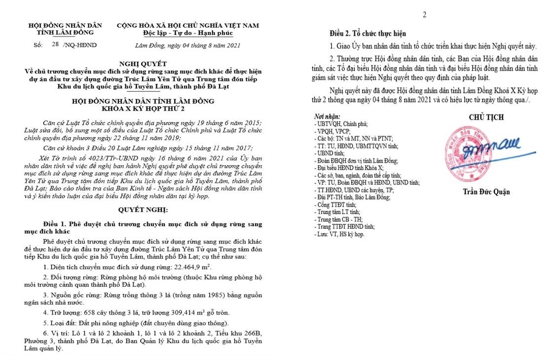 Văn bản của Hội đồng Nhân dân tỉnh Lâm Đồng