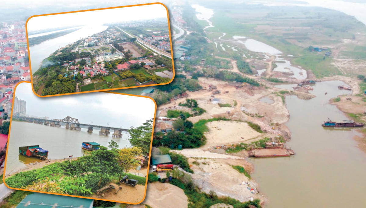 Khu vực bãi giữa, bãi bồi sông Hồng nhìn từ trên cao.  Ảnh: Quang Vinh