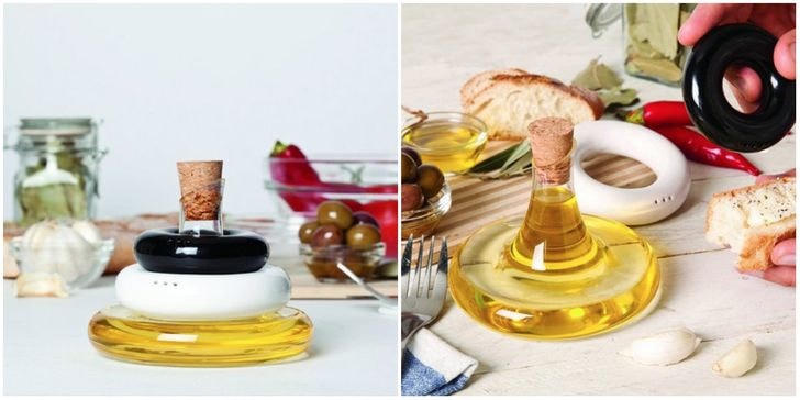 Bộ đựng gia vị và dầu ăn.