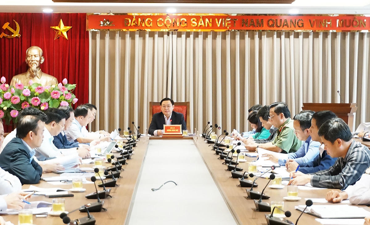 Bí thư Thành ủy Hà Nội Vương Đình Huệ phát biểu tại cuộc họp. Ảnh: VGP/Gia Huy.