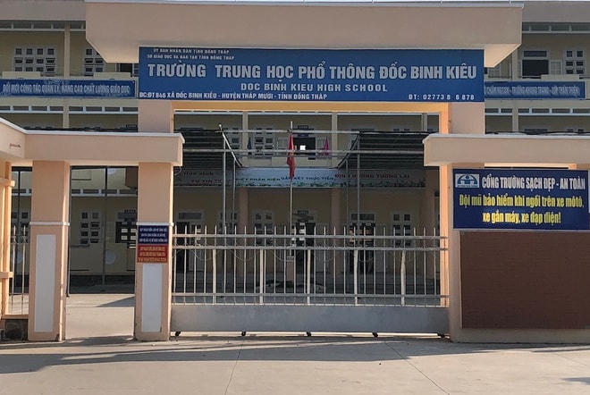 Trường THPT Đốc Binh Kiều, nơi xảy ra vụ việc.