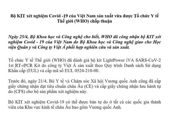 Nội dung thông tin được Bộ KH&CN gửi cho báo chí ghi rõ nguồn tin từ "Bộ KH&CN cho biết".