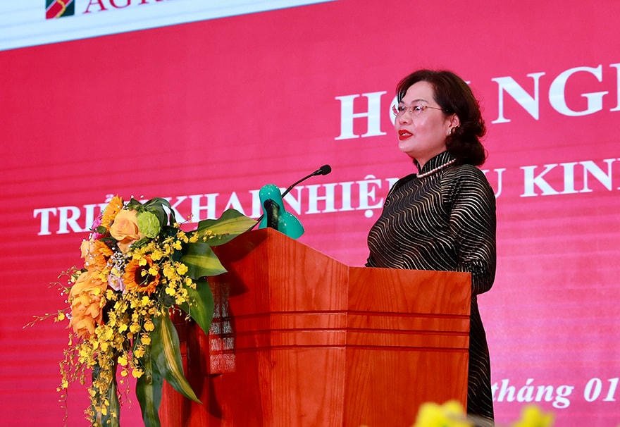 Bà Nguyễn Thị Hồng, Bí thư Ban cán sự Đảng, Thống đốc Ngân hàng Nhà nước Việt Nam phát biểu chỉ đạo.