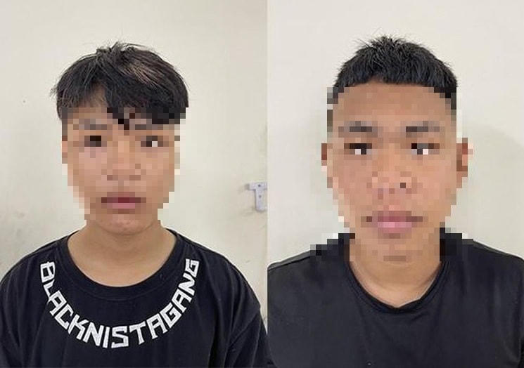 Hai đối tượng P. và H. tại cơ quan chức năng.
