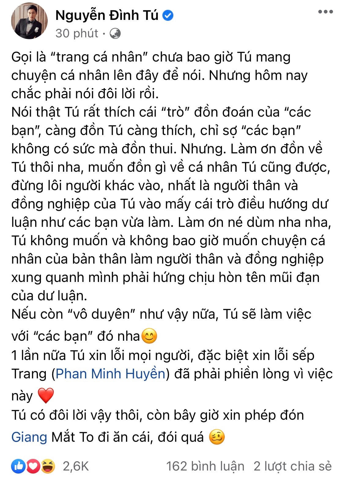 Đình Tú lên tiếng về những đồn đoán liên quan đến chuyện tình cảm của anh. Ảnh: CMH. 