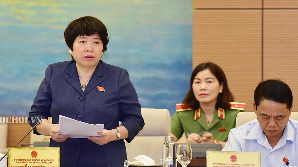 Chủ nhiệm Ủy ban Về các vấn đề xã hội Nguyễn Thúy Anh phát biểu tại phiên họp.  Nguồn: Quochoi.vn.
