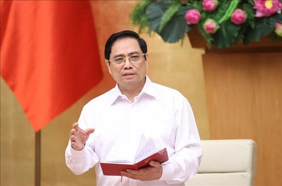 Thủ tướng Phạm Minh Chính phát biểu kết luận cuộc họp trực tuyến với 8 tỉnh, thành phố phía Nam về công tác phòng, chống dịch, ngày 4/7. Ảnh: QĐND.
