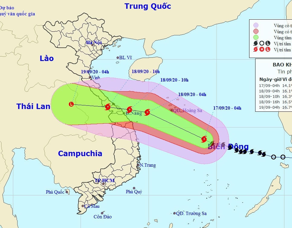 Vị trí và hướng di chuyển của bão số 5. (Ảnh: NCHMF).