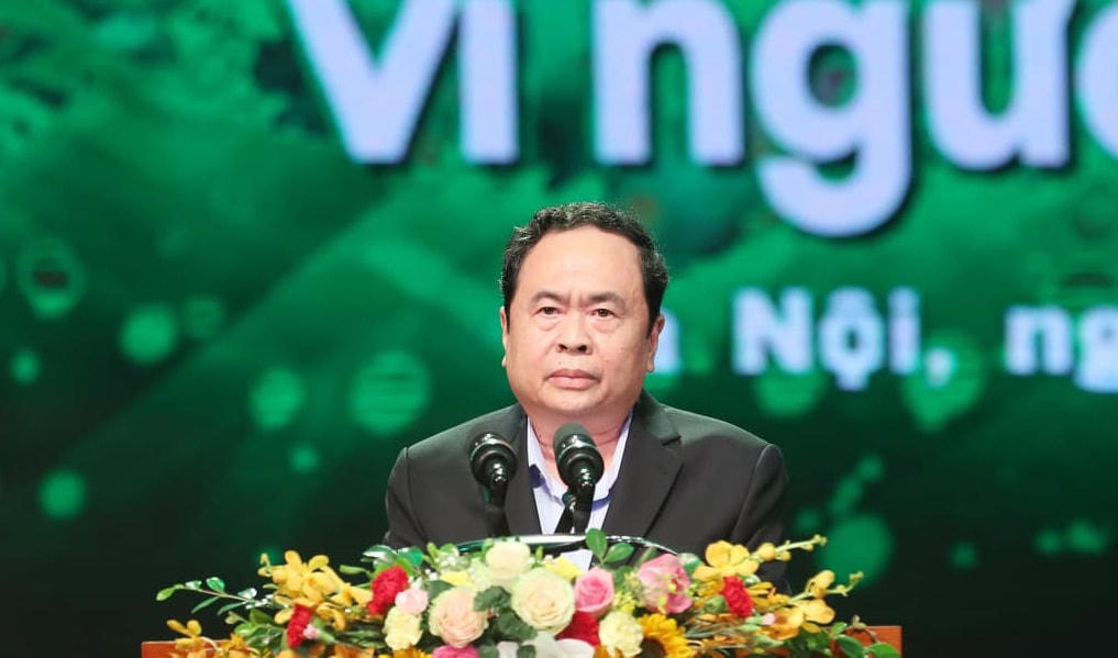 Chủ tịch Trần Thanh Mẫn phát biểu tại Chương trình "Cả nước chung tay vì người nghèo" năm 2020. Ảnh: Quang Vinh.  