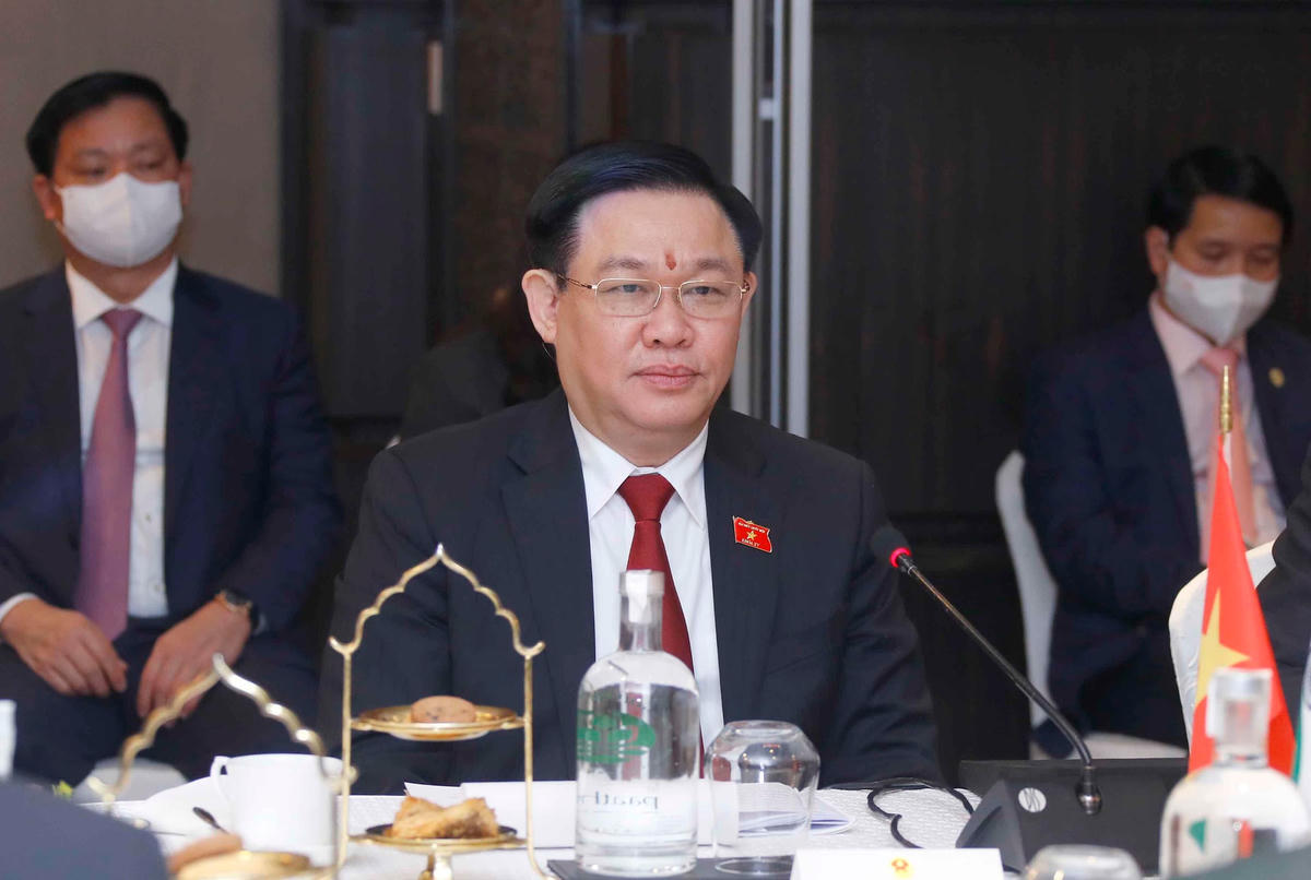 Chủ tịch Quốc hội Vương Đình Huệ phát biểu tại hội đàm.