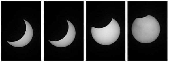 Mặt trời khi dần đến pha cực đại trong nhật thực ngày 21/6. Ảnh chụp tại Đài Thiên văn Phố Hiến, thành phố Hưng Yên.(Ảnh: Tuổi trẻ).