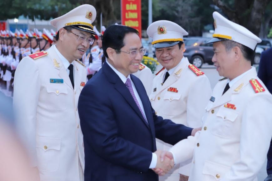 Thủ tướng Phạm Minh Chính đến thăm, chúc Tết, nói chuyện với trực tiếp với cán bộ, chiến sĩ Công an tỉnh Thanh Hóa.