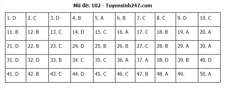 Gợi ý đáp án môn Toán thi tốt nghiệp THPT 2020
