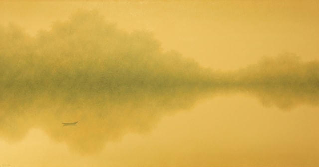 Tác phẩm Phong cảnh với con thuyền nhỏ của họa sĩ Hồng Việt Dũng.