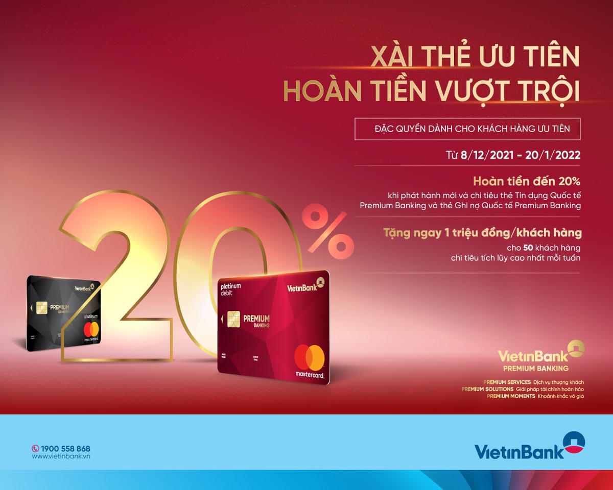 'Xài thẻ ưu tiên - Hoàn tiền vượt trội' cùng thẻ VietinBank Premium Banking