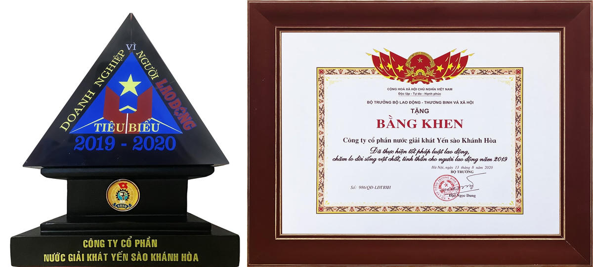 Công ty CP NGK Yến sào Khánh Hòa nhận Cup của Tổng Liên đoàn Lao động và BK của Bộ Lao động,Thương binh và Xã hội.