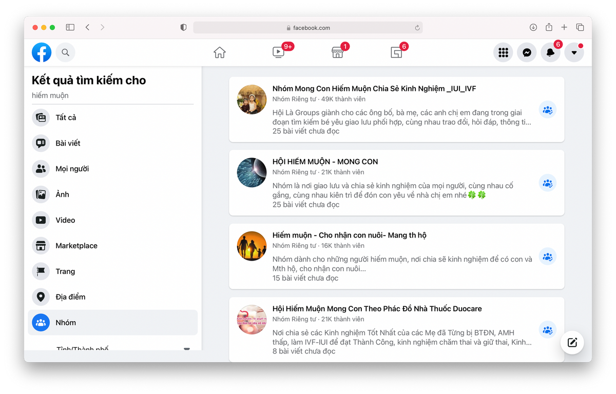Những hội nhóm hiếm muộn với số lượng thành viên đông đảo. Ảnh chụp màn hình.