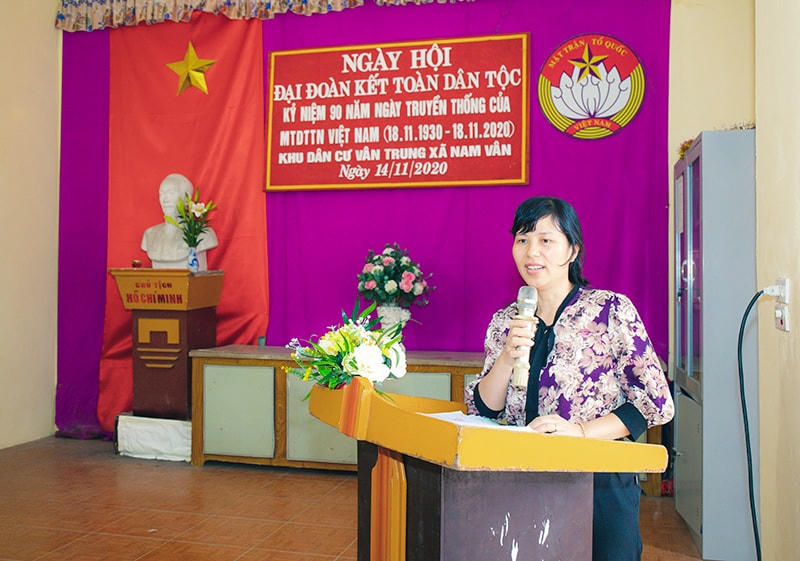 Bà Nguyễn Thị Như  phát biểu trong Ngày hội đại đoàn kết ở địa phương, khi còn làm Chủ tịch Ủy ban MTTQ thành phố Nam Định