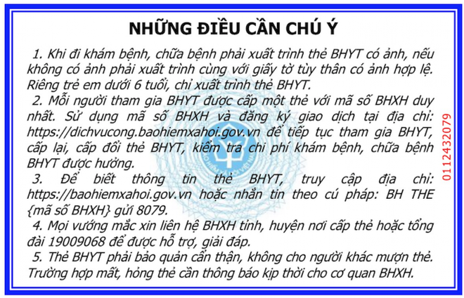 Mặt sau của mẫu BHYT mới này cũng thay đổi phần lớn nội dung.