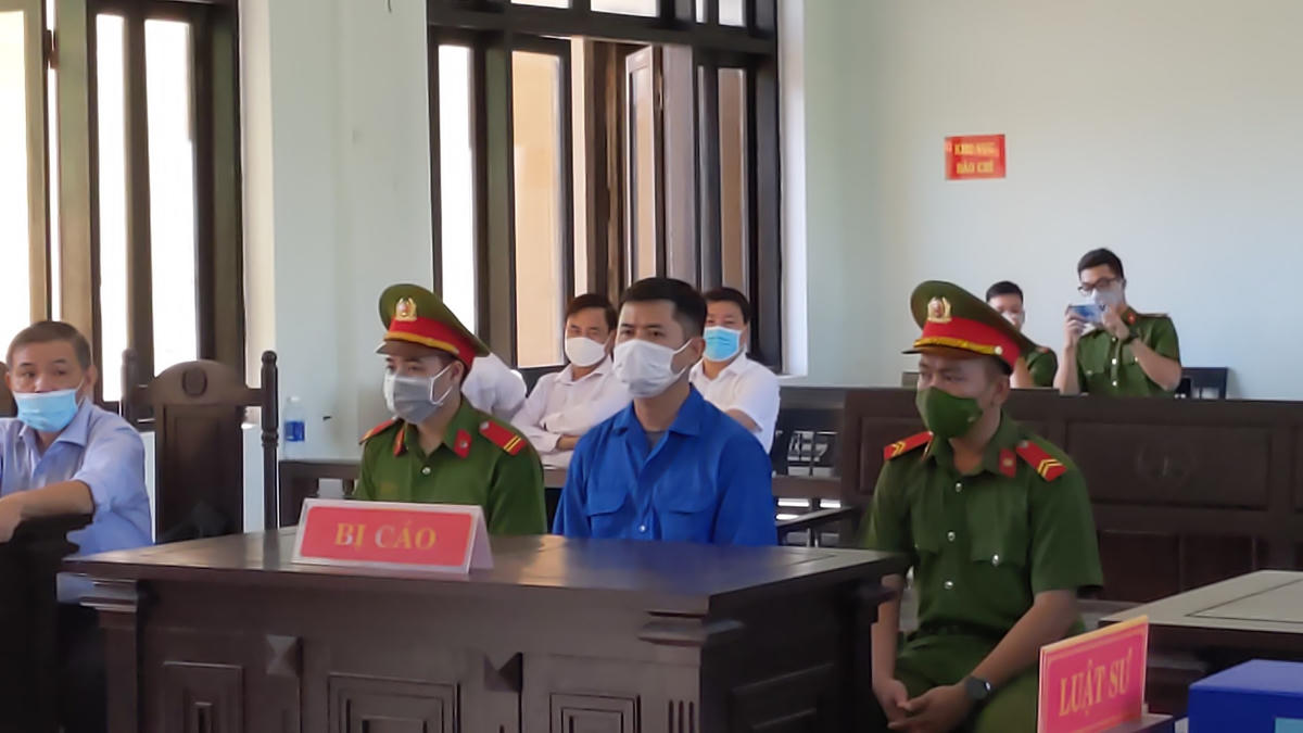 Bị cáo Lê Quang Huy Phương tại phiên toà phúc thẩm sáng nay.