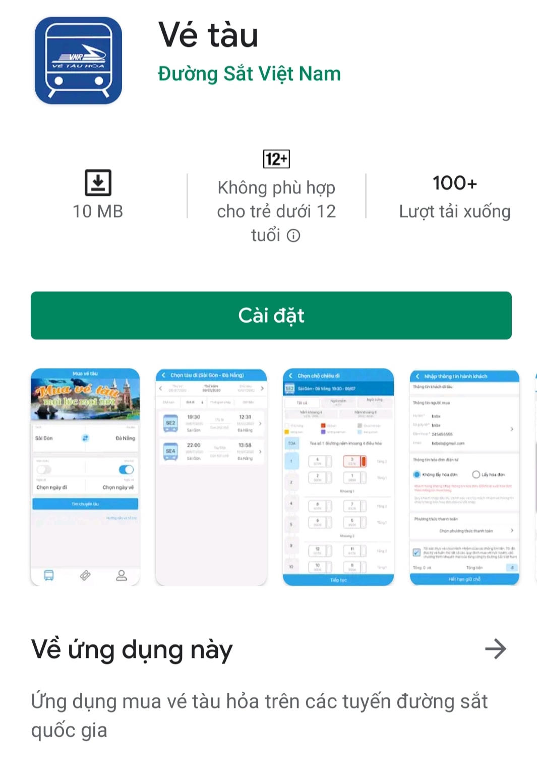 App bán vé tàu trên điện thoại thông minh.