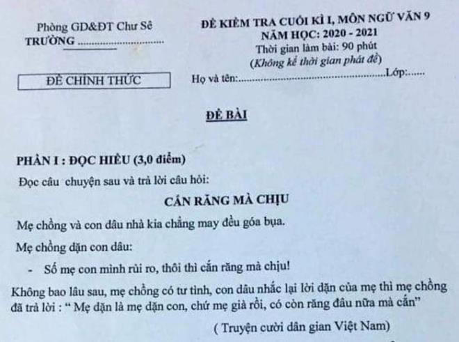 Đề thi Ngữ Văn lớp 9 có nội dung nhạy cảm
