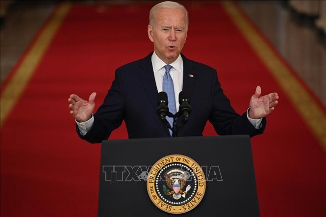 Tổng thống Joe Biden phát biểu tại cuộc họp báo ở Washington, DC, Mỹ. Ảnh: AFP/TTXVN.
