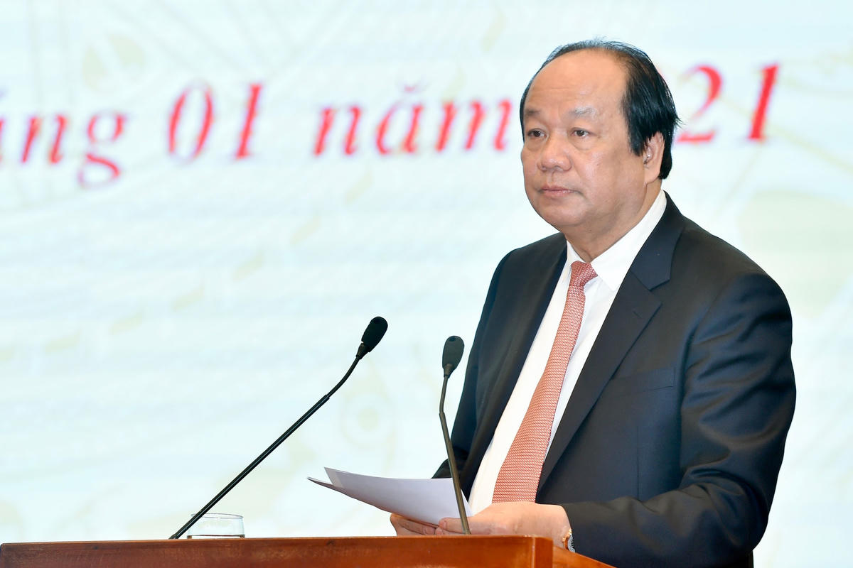Bộ trưởng, Chủ nhiệm Văn phòng Chính phủ chủ trì cuộc họp báo thông tin về Nghị quyết 01, 02 năm 2021 của Chính phủ. Ảnh: VGP.