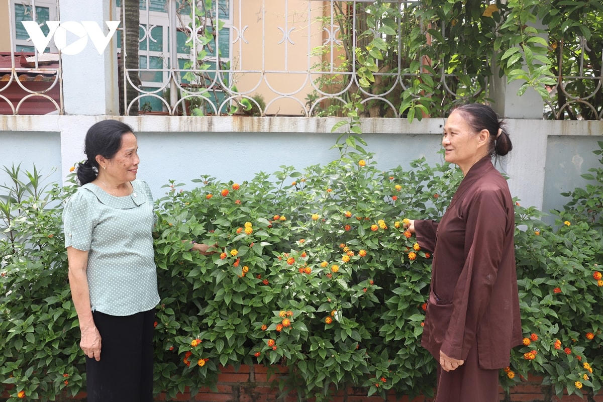 Bà Đặng Thị Hảo (áo xanh) tích cực trong vận động quần chúng tham gia cải tạo cảnh quan, bảo vệ môi trường khu dân cư.